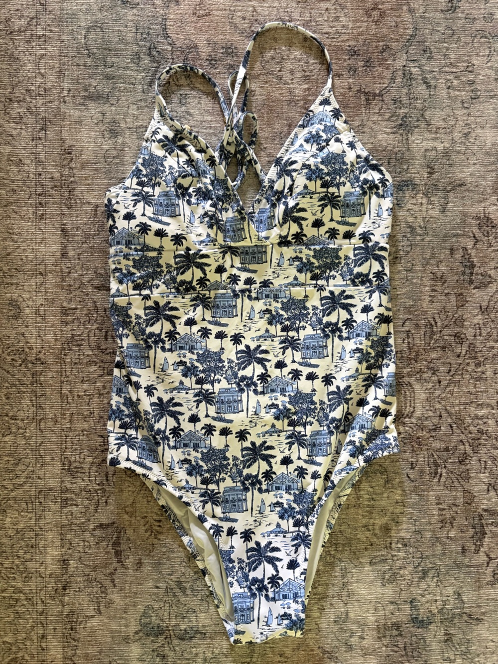 Vineyard Vines Navy and White Tropical One-Piece Swimsuit
